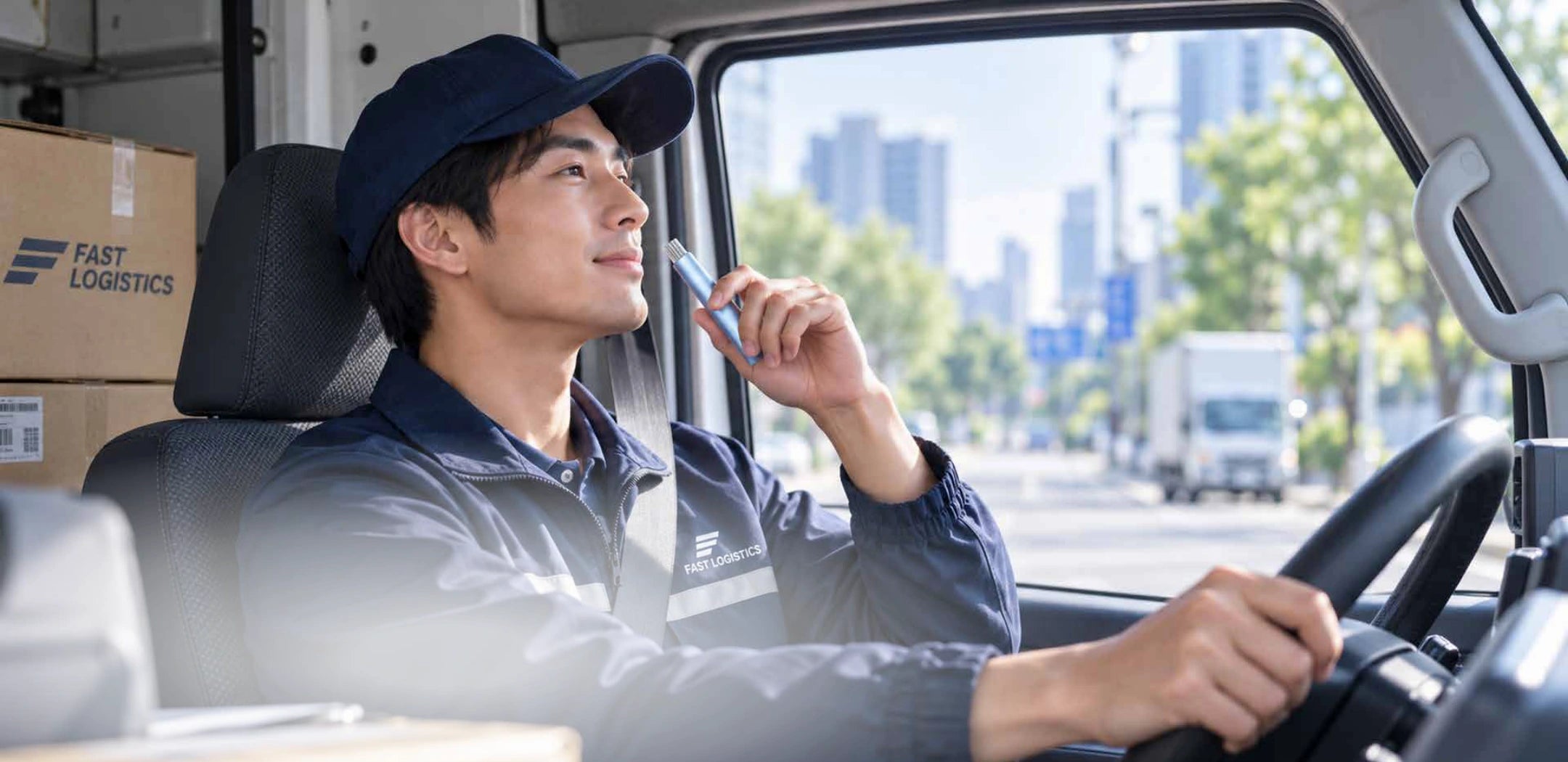 配送車内に座る人物